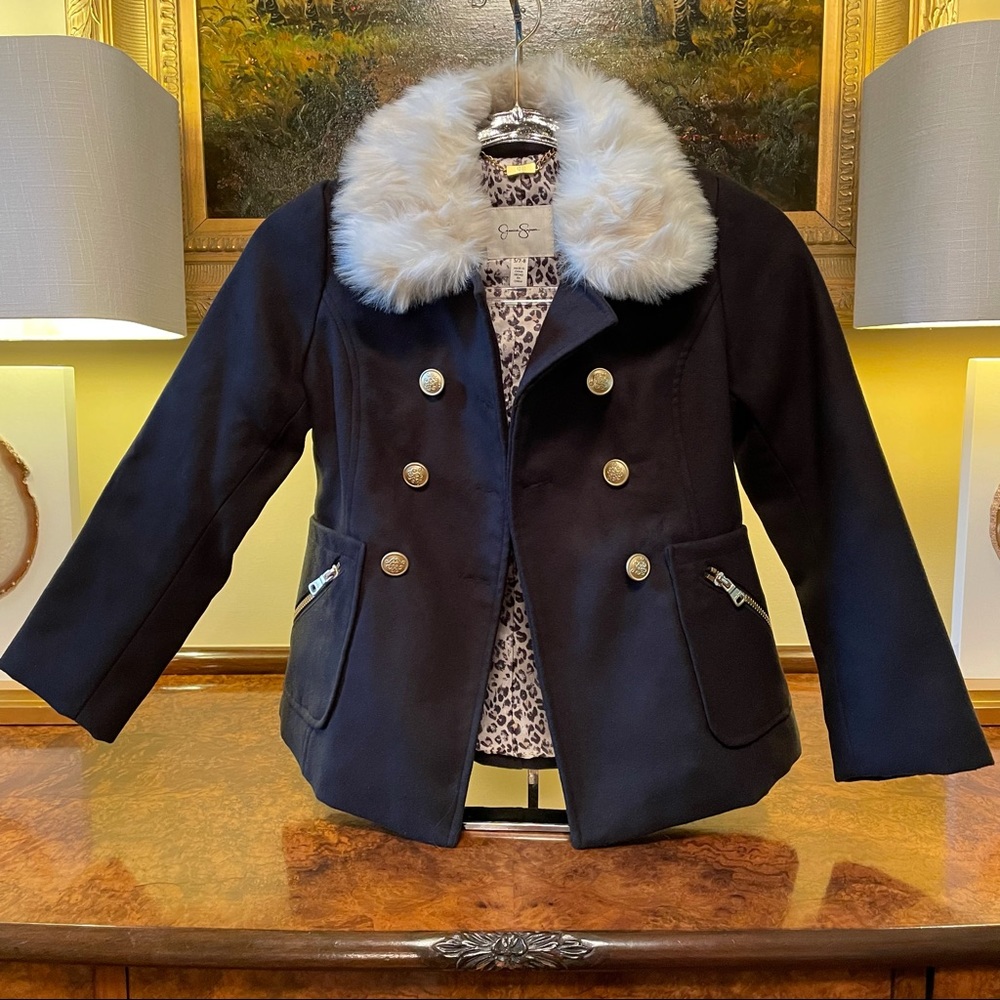 JESSICA SIMPSON GIRLS COAT W/ FUR COLLAR SIZE 7/8